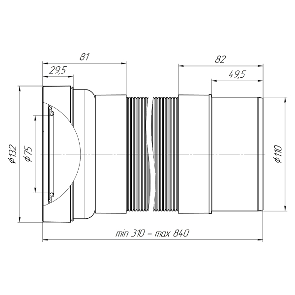 К721R Удлинитель гибкий для унитаза выпуск 110мм (310-840мм)