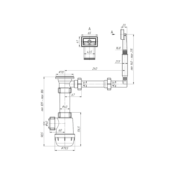 А0140 Сифон Ани Грот 1 1/2"*40 с жестким переливом А0140 Сифон Ани Грот 1 1/2"*40 с жестким переливом