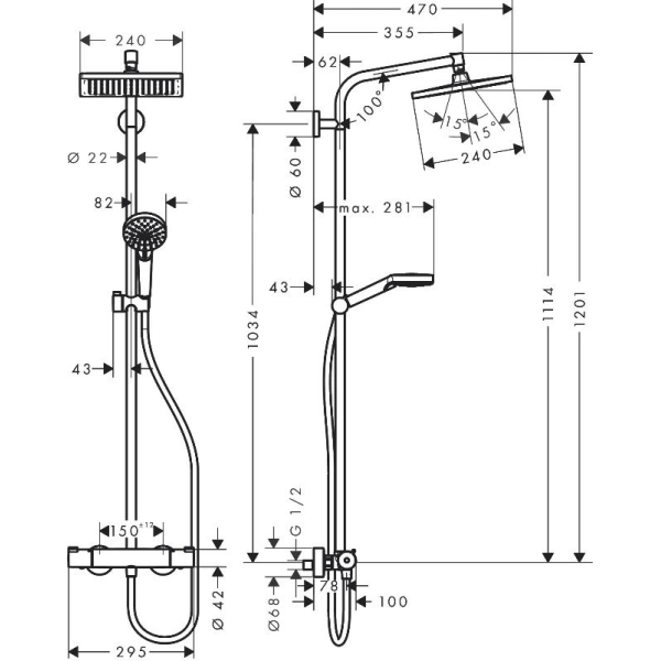 Душевая стойка с тропическим душем Hansgrohe Crometta E Showerpipe 240 1jet 27271000 с термостатом для душа, хром Душевая стойка с тропическим душем Hansgrohe Crometta E Showerpipe 240 1jet 27271000 с термостатом для душа, хром