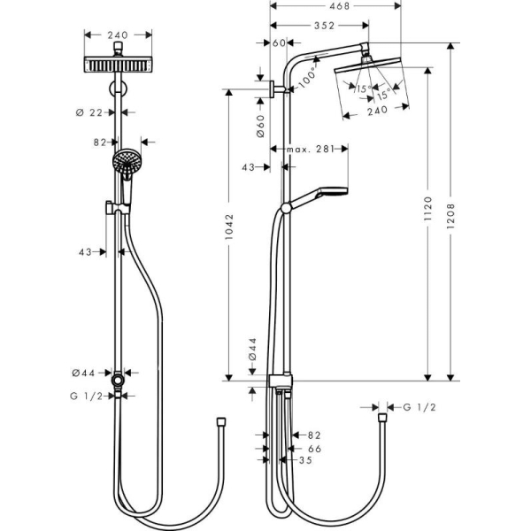 Душевая стойка Hansgrohe Crometta E 240 1jet Showerpipe Reno EcoSmart 27289000