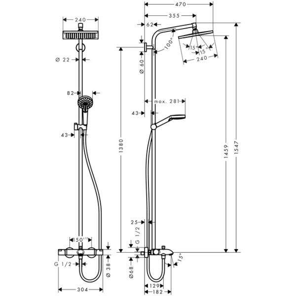 Душевая стойка Hansgrohe Crometta E 240 1jet Showerpipe 27298000