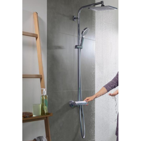 Душевая стойка с тропическим душем Hansgrohe Crometta E Showerpipe 240 1jet 27271000 с термостатом для душа, хром Душевая стойка с тропическим душем Hansgrohe Crometta E Showerpipe 240 1jet 27271000 с термостатом для душа, хром