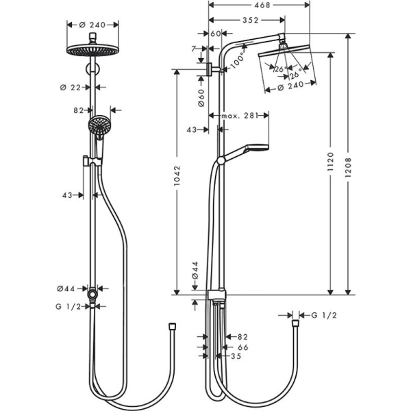 Душевая стойка Hansgrohe Crometta S 240 1jet Showerpipe Reno 27270000 Душевая стойка Hansgrohe Crometta S 240 1jet Showerpipe Reno 27270000