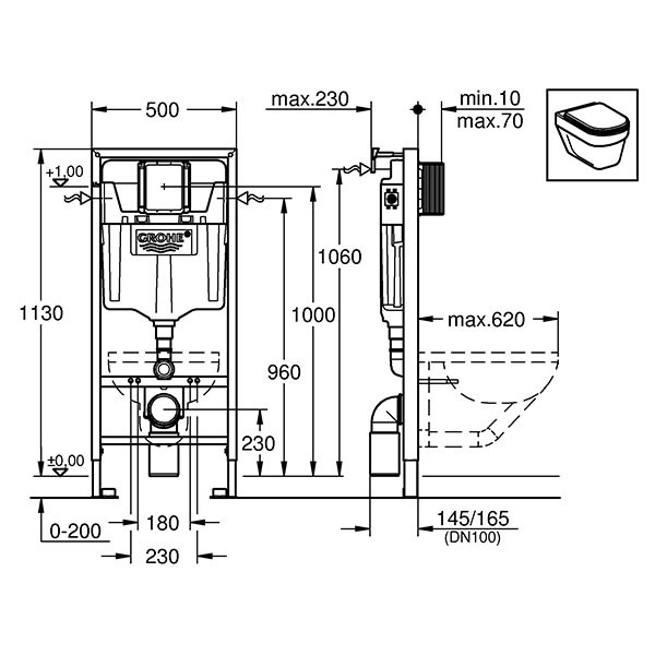 Инсталляция для унитаза Grohe Rapid SL 38721001, с кнопкой