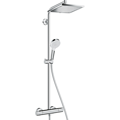 Душевая стойка с тропическим душем Hansgrohe Crometta E Showerpipe 240 1jet 27271000 с термостатом для душа, хром