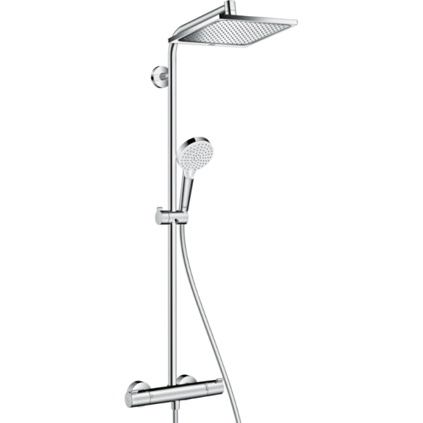 Душевая стойка с тропическим душем Hansgrohe Crometta E Showerpipe 240 1jet 27271000 с термостатом для душа, хром