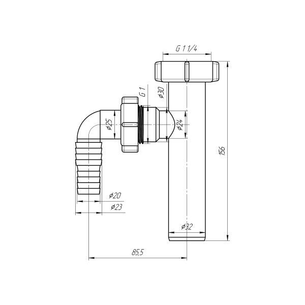 М220 Отвод стир.машины 1 1/4"х32