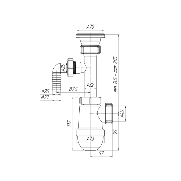 С0300 Сифон Ани 1 1/2"х40 с отв. стир. машины С0300 Сифон Ани 1 1/2"х40 с отв. стир. машины