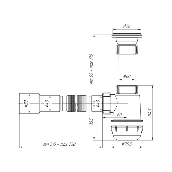 А0115 Сифон Ани Грот 1 1/2"х40 с гибкой трубой 40*40х50 А0115 Сифон Ани Грот 1 1/2"х40 с гибкой трубой 40*40х50