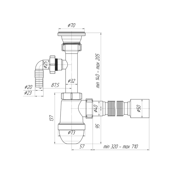 С0310 Сифон Ани 1 1/2"х40 с отв. стир. машины 40х50 С0310 Сифон Ани 1 1/2"х40 с отв. стир. машины 40х50