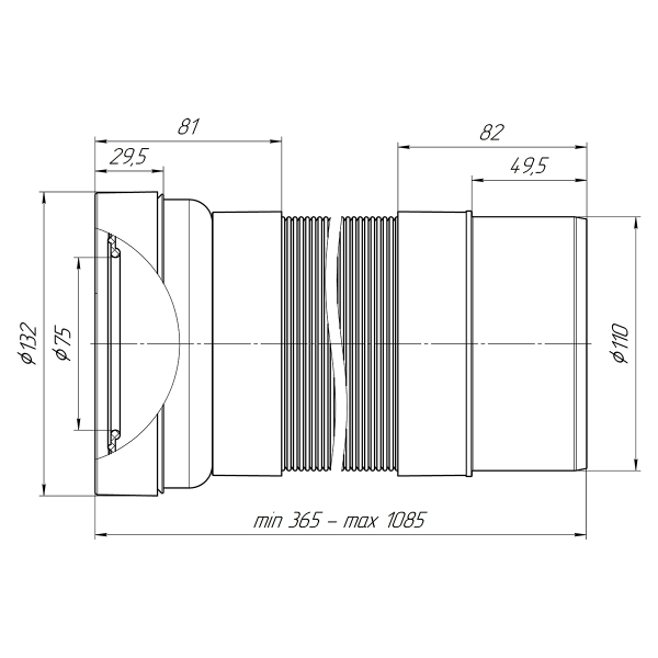 К731R Удлинитель гибкий для унитаза выпуск 110 мм (365-1085мм)