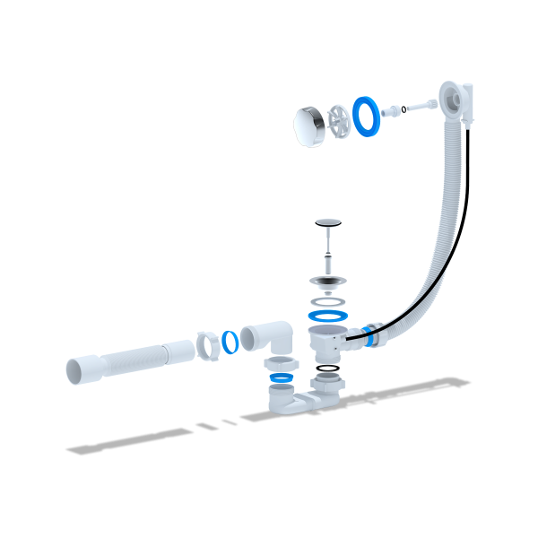 ЕМ701 Перелив полуавтомат с плоским сифоном, с гибкой трубой 375*40*50 580мм (ручка пластик хромированный)