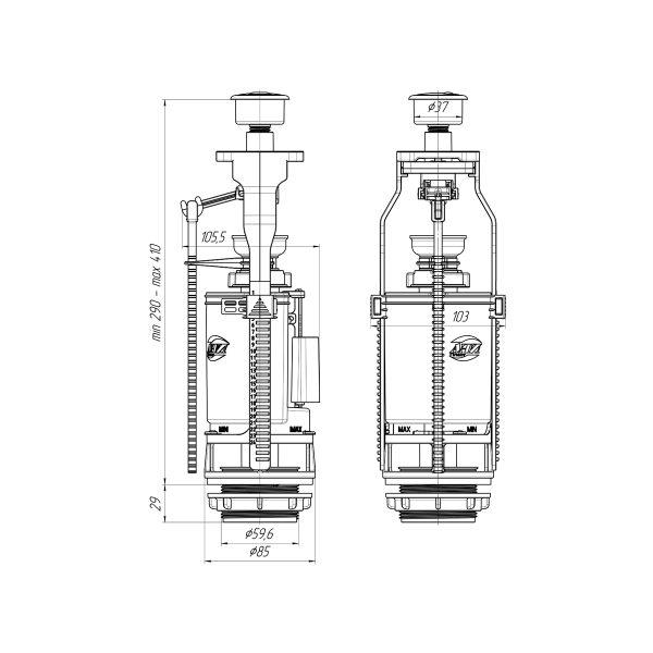 WС7050С Арматура сливн с двойной хром кнопкой