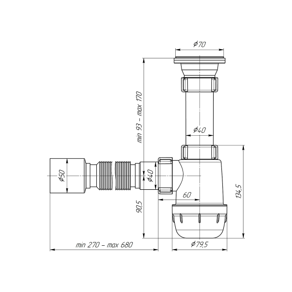 А0110 Сифон Ани Грот 1 1/2"х40 c г тр 40х50
