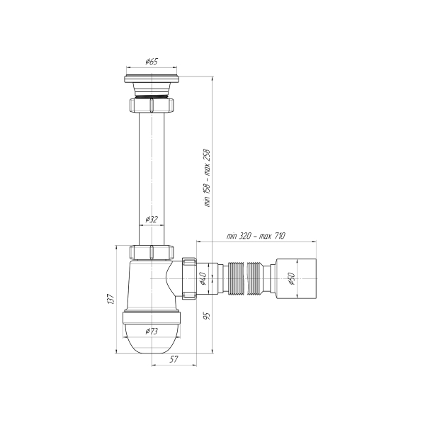 С1010 Сифон Ани 1 1/4"х40 с гибкой трубой 40х50 С1010 Сифон Ани 1 1/4"х40 с гибкой трубой 40х50