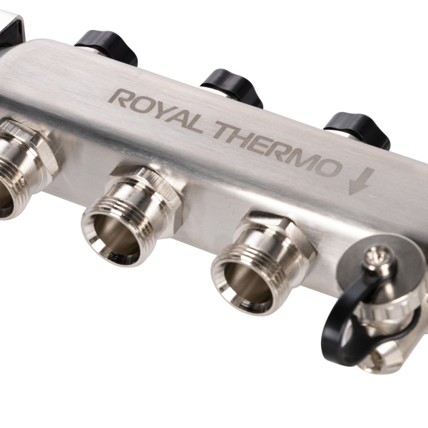 Коллектор Royal Thermo нерж. в сборе универсальный 1" ВР-3/4" НР с автомат. воздухоотвод-ми 3 вых.