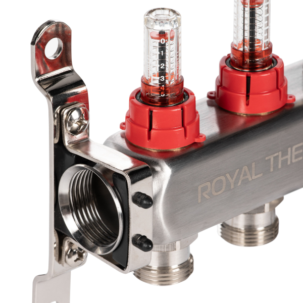 Коллектор Royal Thermo нерж. в сборе с расходомерами 1" ВР-3/4" НР с автомат. воздухоотвод-ми 3 вых. Коллектор Royal Thermo нерж. в сборе с расходомерами 1" ВР-3/4" НР с автомат. воздухоотвод-ми 3 вых.