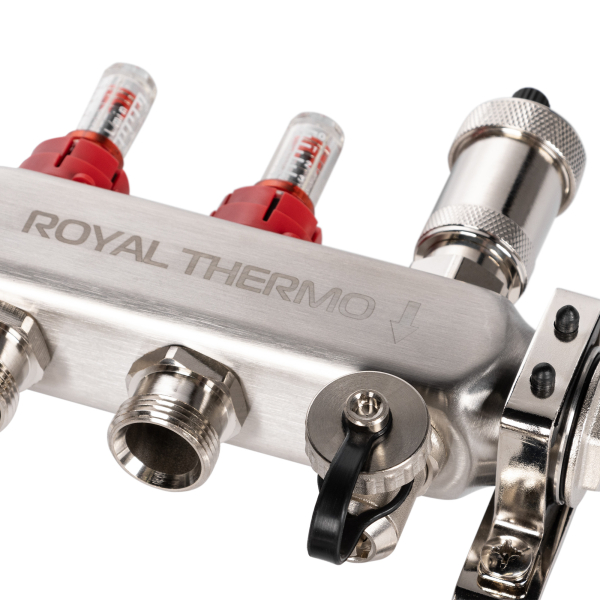 Коллектор Royal Thermo нерж. в сборе с расходомерами 1" ВР-3/4" НР с автомат. воздухоотвод-ми 3 вых. Коллектор Royal Thermo нерж. в сборе с расходомерами 1" ВР-3/4" НР с автомат. воздухоотвод-ми 3 вых.