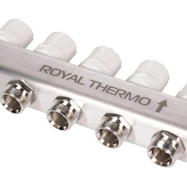 Коллектор Royal Thermo нерж. в сборе универсальный 1" ВР-3/4" НР с автомат. воздухоотвод-ми 12 вых.