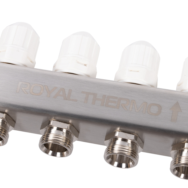 Коллектор Royal Thermo нерж. в сборе универсальный 1" ВР-3/4" НР с автомат. воздухоотвод-ми 5 вых.