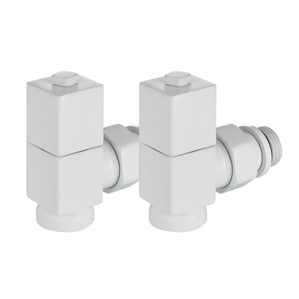 Набор дизайн-вентилей Royal Thermo CUBE, угловой (белый) 1/2" Набор дизайн-вентилей Royal Thermo CUBE, угловой (белый) 1/2"