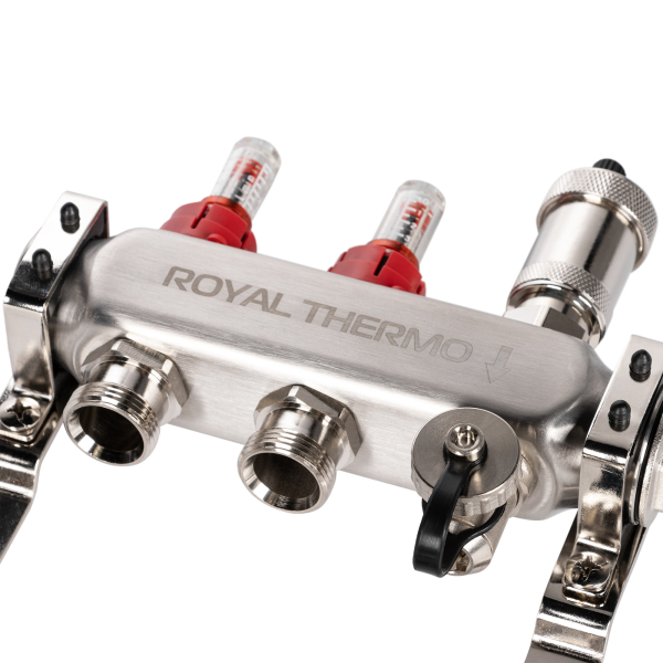 Коллектор Royal Thermo нерж. в сборе с расходомерами 1" ВР-3/4" НР с автомат. воздухоотвод-ми 2 вых. Коллектор Royal Thermo нерж. в сборе с расходомерами 1" ВР-3/4" НР с автомат. воздухоотвод-ми 2 вых.