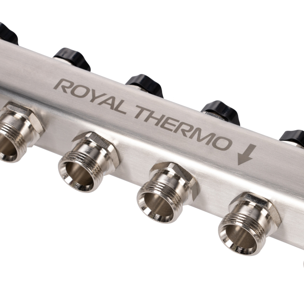 Коллектор Royal Thermo нерж. в сборе универсальный 1" ВР-3/4" НР с автомат. воздухоотвод-ми 7 вых.