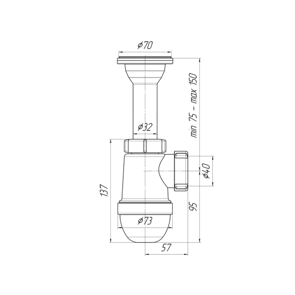 С0500 Сифон Ани 1 1/2"*40 с литым выпуском С0500 Сифон Ани 1 1/2"*40 с литым выпуском