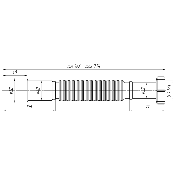 К206 Гибкая труба 1 1/4"*40/50 (366-776мм) К206 Гибкая труба 1 1/4"*40/50 (366-776мм)