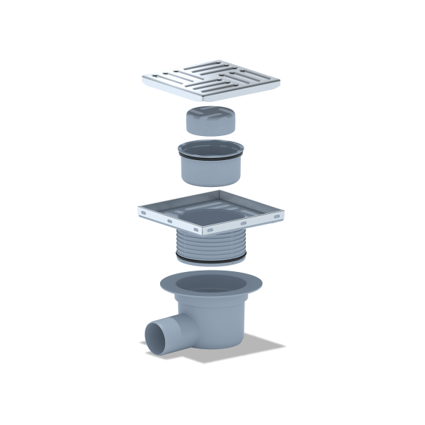 ТQ5612 Трап гориз. рег. с вып. 50мм, с нерж. реш. 150*150 сухой