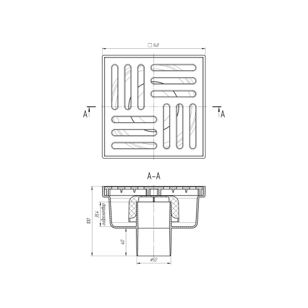 ТА5210 Трап вертик. н/р с вып. 50мм, с пласт. реш. 150*150