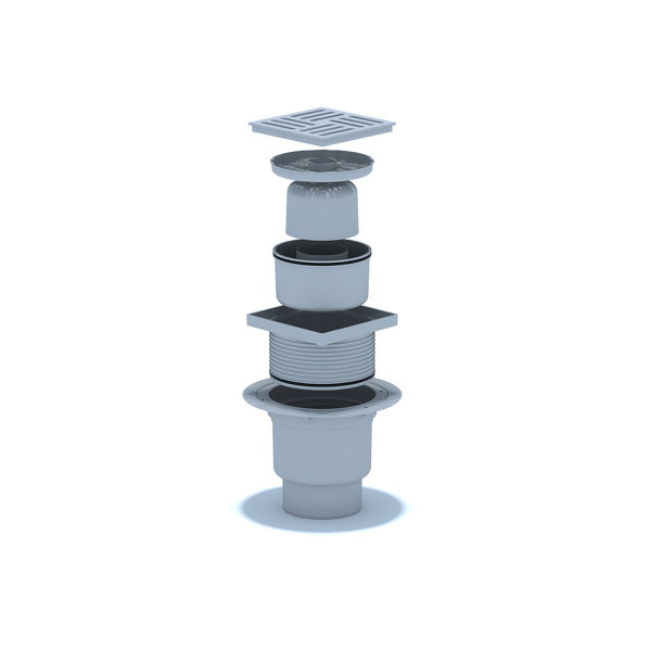 ТА1710 Трап вертикальный регулируемый с выпуском 110мм, с пластиковой решеткой 150*150