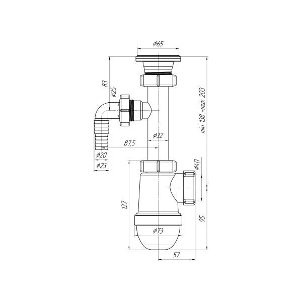С1300 Сифон Ани 1 1/4"х40 с отв с/м С1300 Сифон Ани 1 1/4"х40 с отв с/м