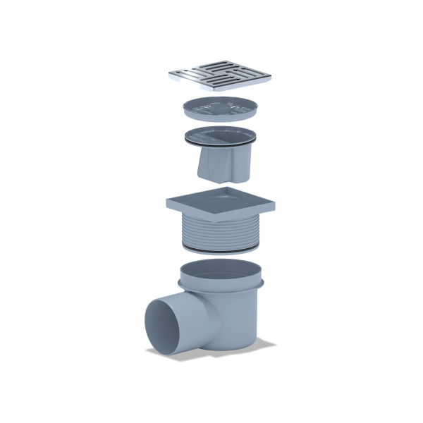 ТQ1612 Трап гориз. рег. с вып. 110мм, с нерж. реш. 150*150 сухой