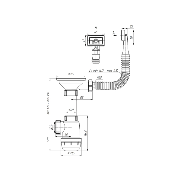 А0145S Сифон АНИ Грот 3 1/2"*40 с гибким переливом А0145S Сифон АНИ Грот 3 1/2"*40 с гибким переливом