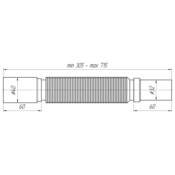 К304 Гибкая труба 32*40 (305-715мм)