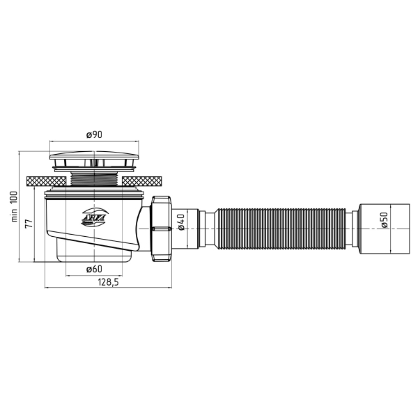 Е515C Сифон Ани д/душ поддона 1 1/2"х60 с г/т 375*40/50 хром